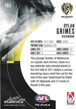 2012 Select AFL Eternity #165 Dylan Grimes Back